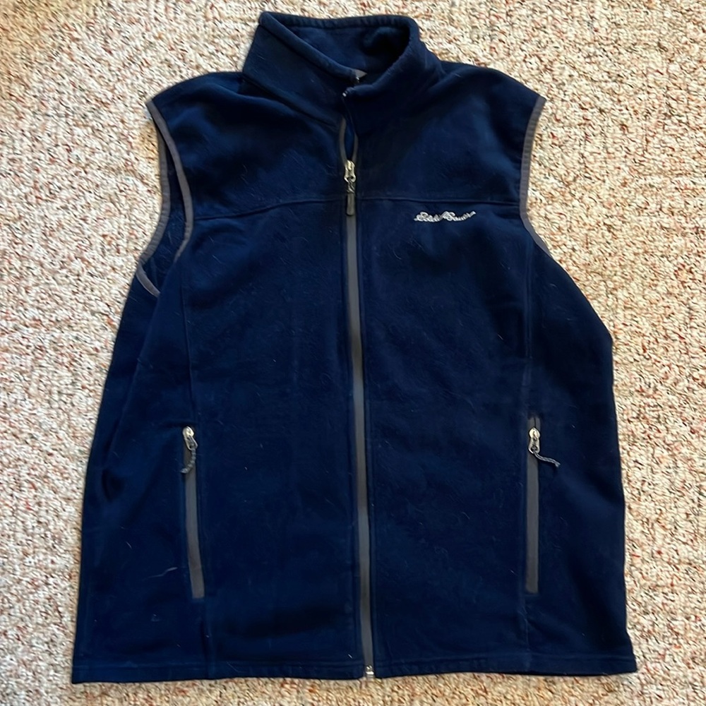 Men’s Eddie Bauer fleece zip vest navy Large